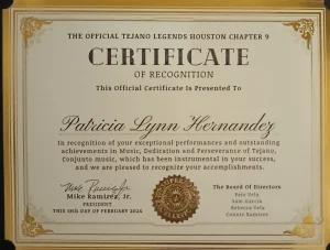 The Official Tejano Legends Patricia Lynn Hernandez certificate